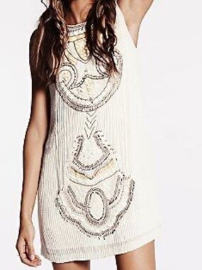 Free People Flapper Western Cowgirl Cream Ivory Beaded Dress SZ S